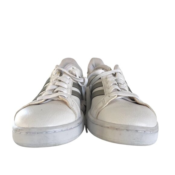 Adidas Grand Court Sneaker 9 White and Silver Platinum Metallic 3 Stripes F36485 - Picture 3 of 9